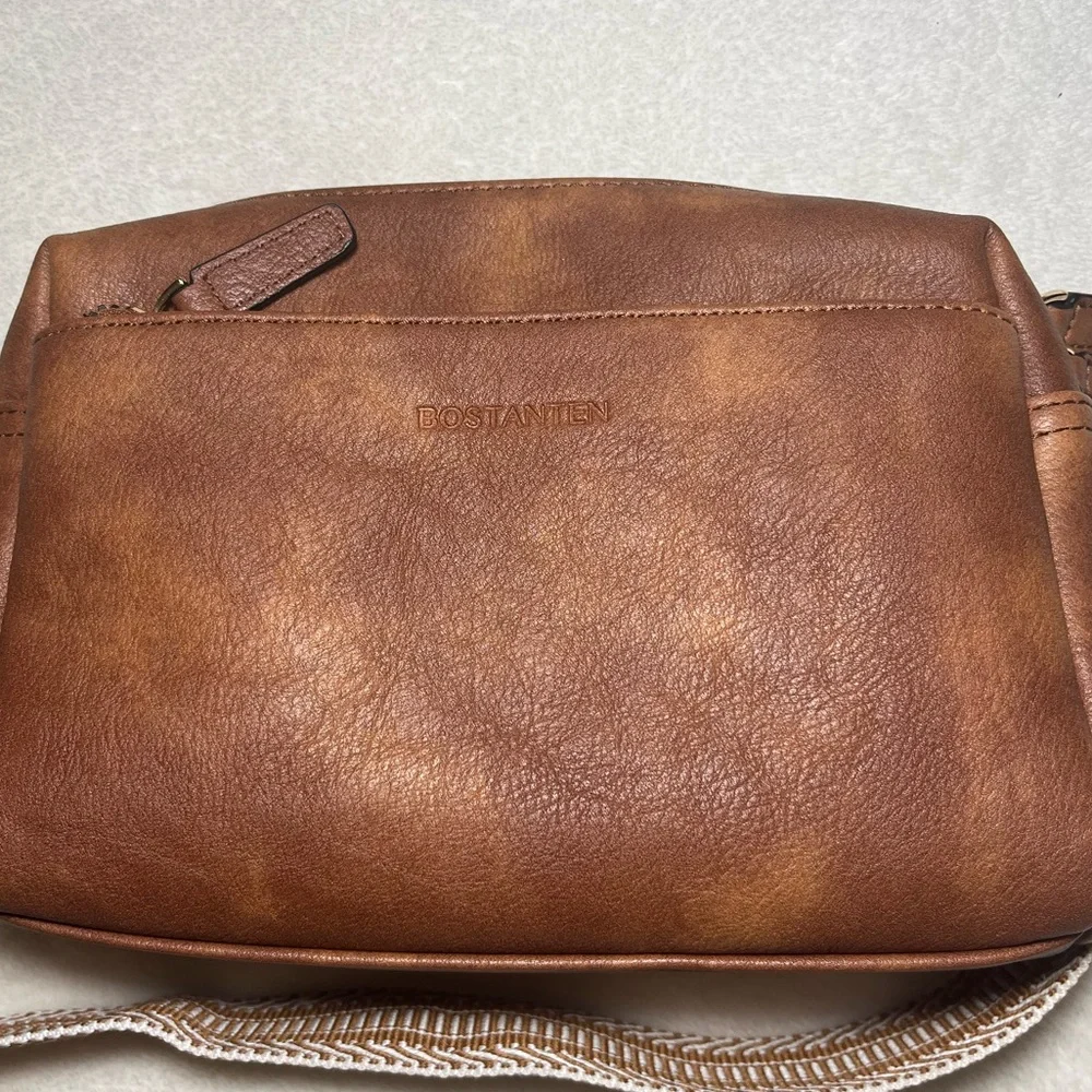 Bostanten Brown Women’s Crossbody Bag with Patterned‎ Strap